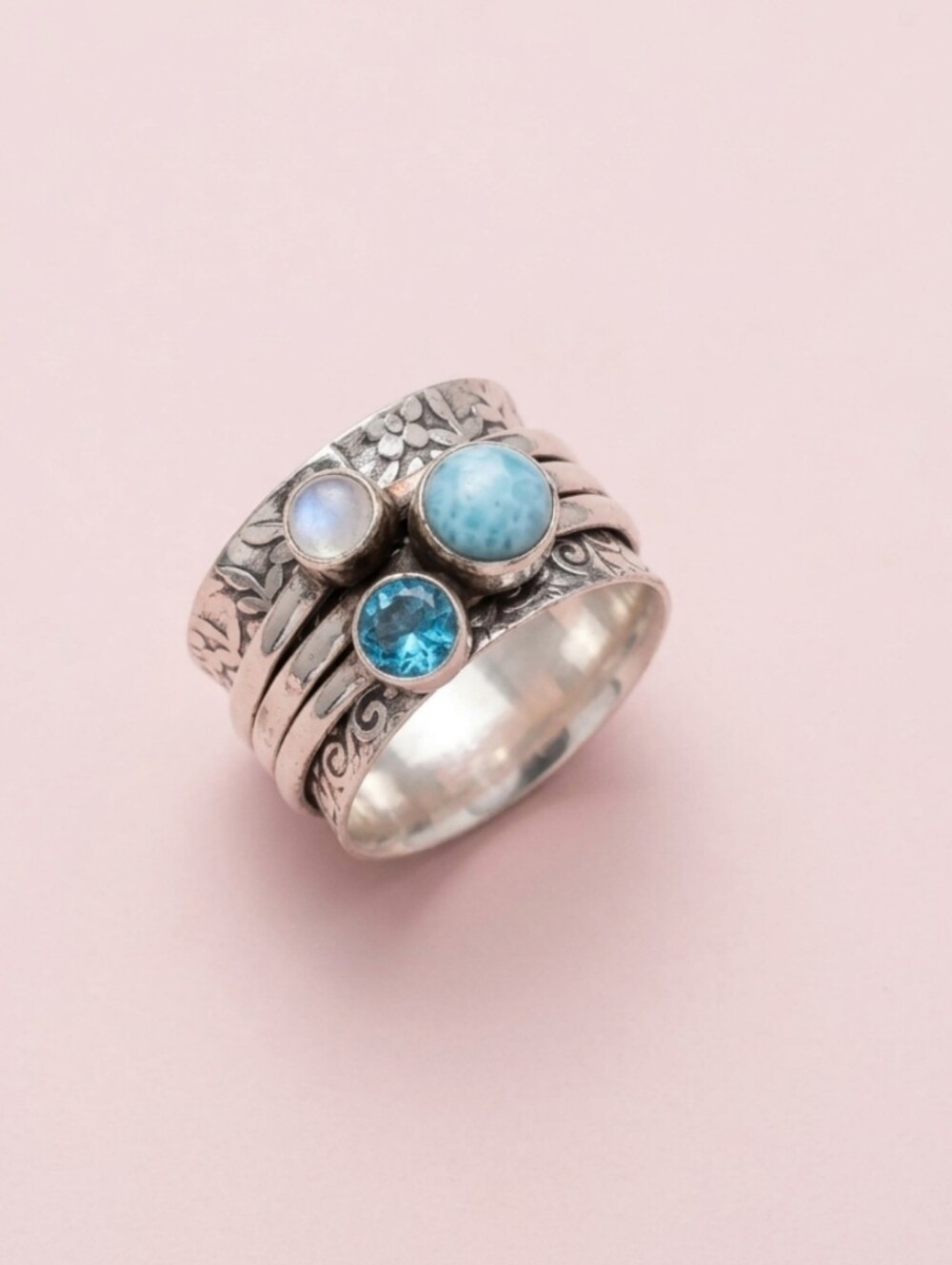 Sterling Silver Blue Gemstone Stacking Ring Size 6